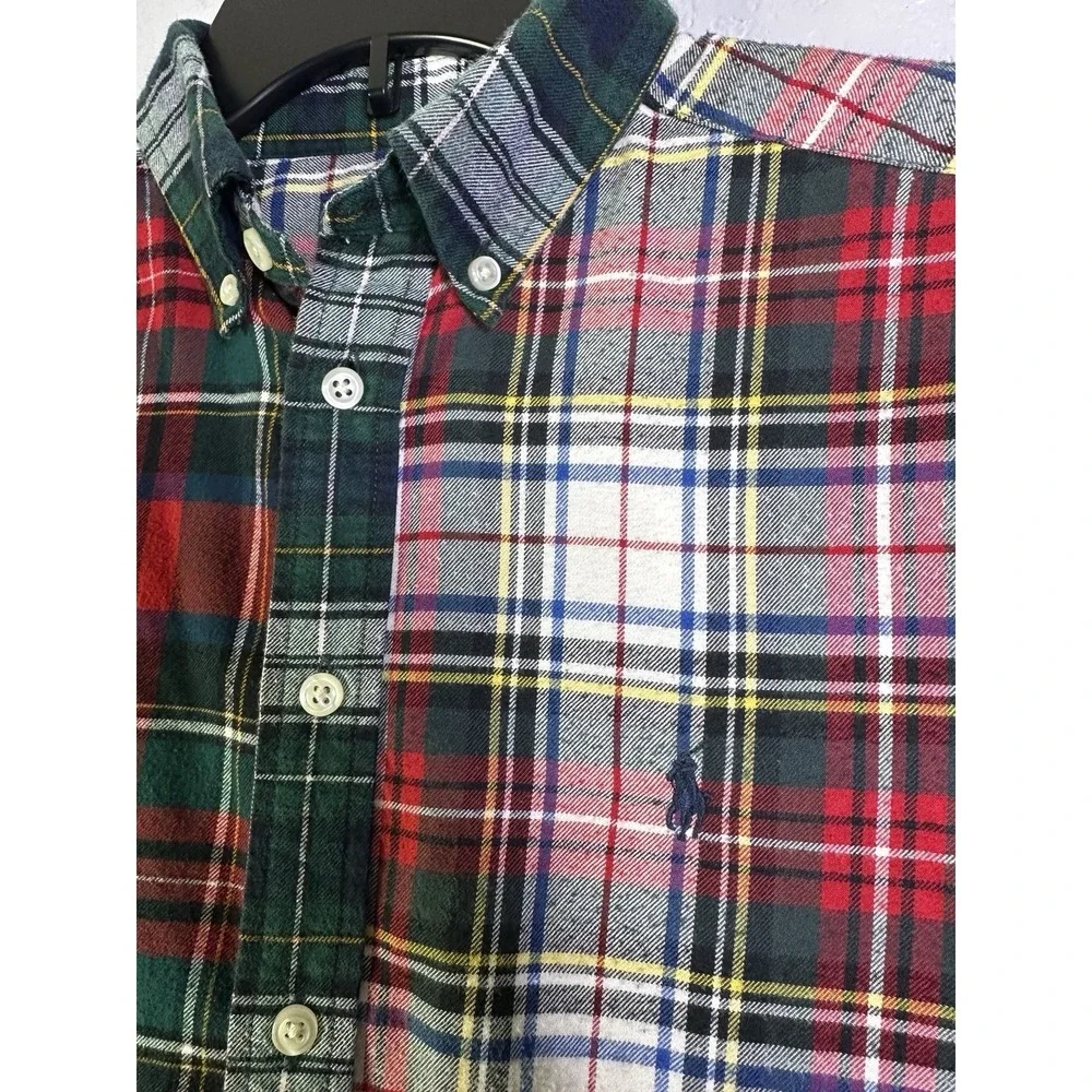 Ralph Lauren Boys Performace Red Green Plaid Casual Button Up Fun Shirt Lg 14-16